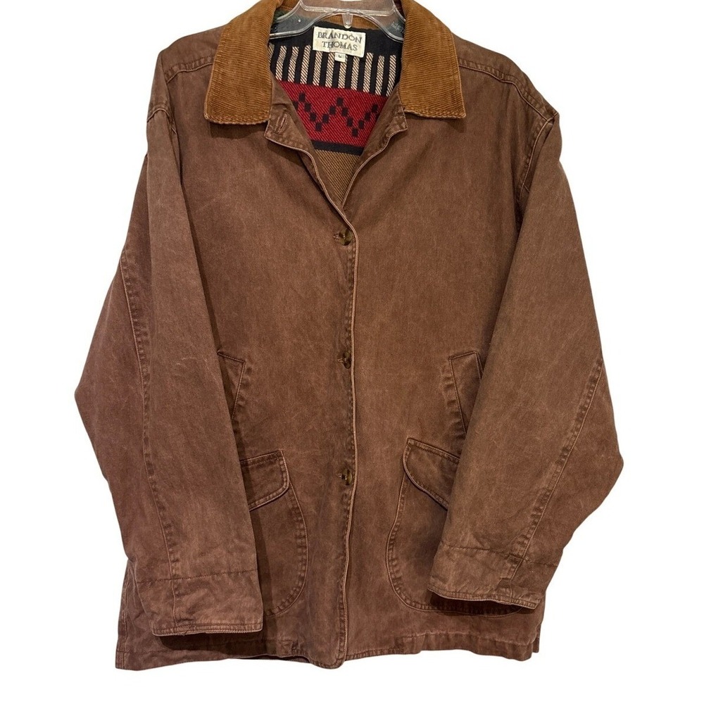 BRANDON THOMAS Mens Canvas Barn Jacket Southwestern Print Fleece Lined Chore